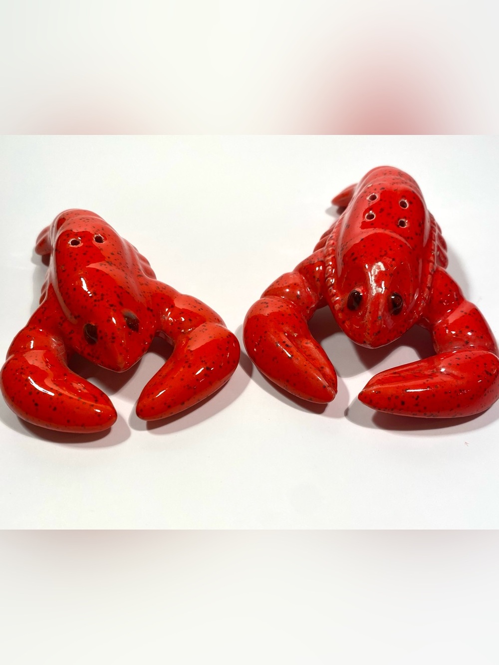 Vintage Ceramic Lobster Salt & Pepper Shakers - Red with Speckles